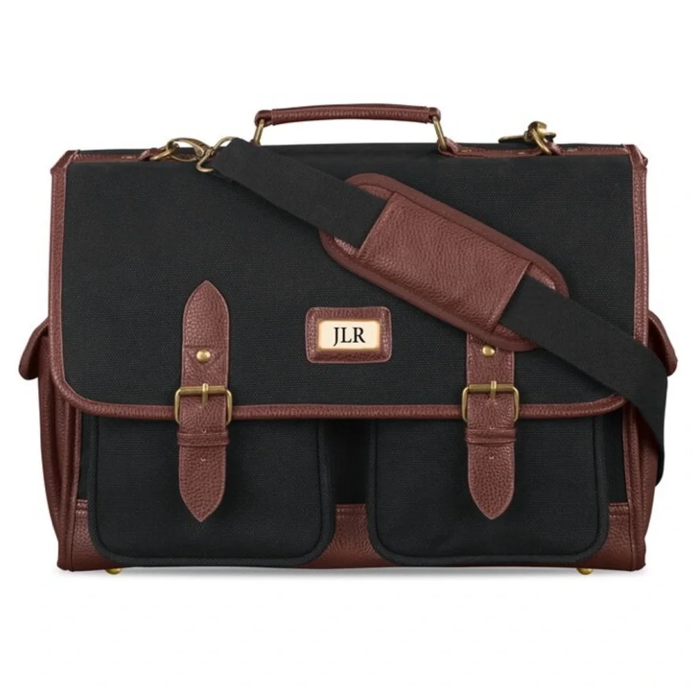 The Ultimate Messenger Bag Black Brown Canvas Faux Leather Trim Preppy Business
